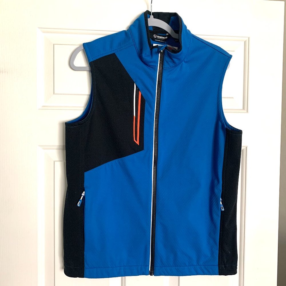 SOLD SUNICE Mens Golf Softshell Zippered Wind Vest Size Small Black and Blue NEW